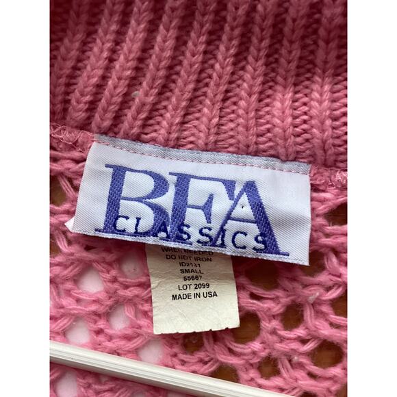 2403 BFA Basics Womens Crocheted Open Front Sleeveless Cardigan Pink Size Small - Picture 3 of 3